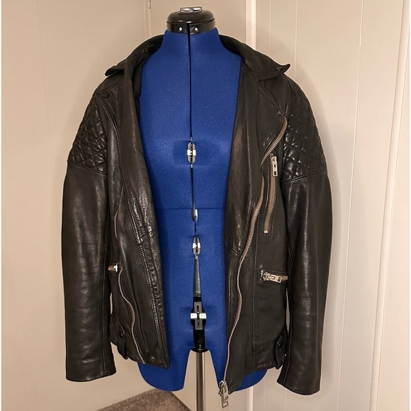 All Saints Leather Cargo Biker Jacket Mens Medium Moto‎ Jacket - Picture 9 of 12